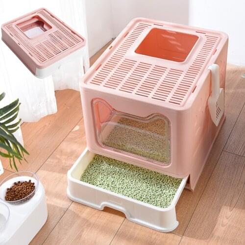 Foldable Cat Litter Box Fully Closed Anti-splash Pet Bedpan Large Drawer Kitten Sandbox Puppy Training Cleaning Toilet Basin
