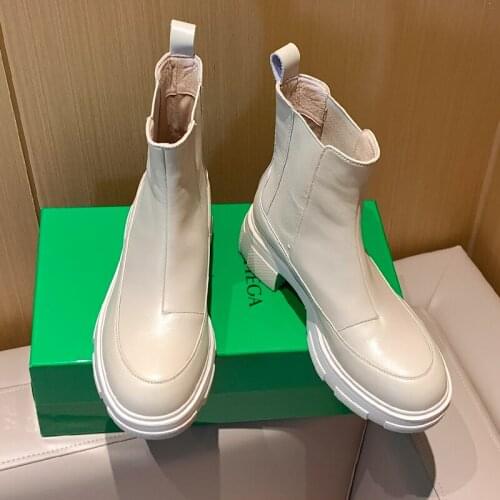 SKLFGXZY Elegant Genuine Leather Autumn Winter Shoes For Women Platform Chunky Heels Chelsea Boots Newest Party Basic Woman