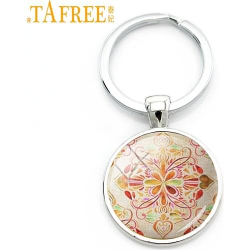 TAFREE 2017 fashion Colorful Geometric keychain vintage mandala Art Picture Glass Cabochon pendant Keychains jewelry A207