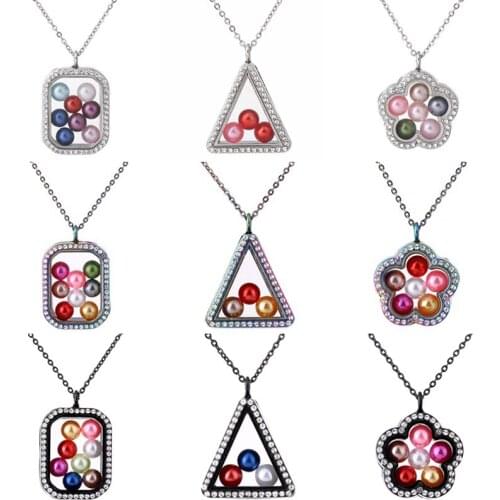 Triangle Flower Polygon With Rhinestone Magnetic Living Memory Locket for Charms Floating Locket Pendants