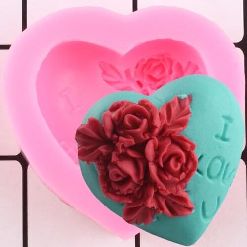 I Love You Heart Shape Rose Flower Soap Resin Molds Candy Clay Moulds Wedding Cupcake Chocolate Fondant Cake Decorating Tools