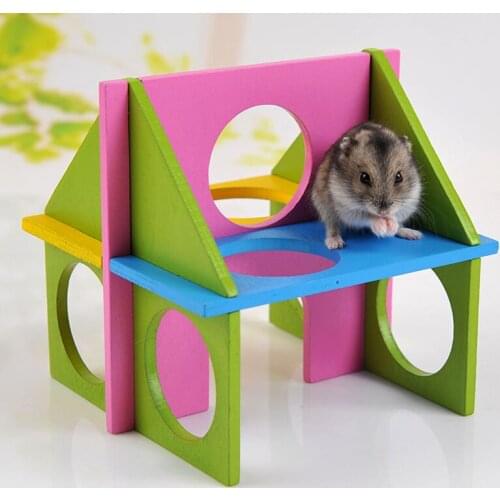 Healthy High Quality Pine Rainbow Color Funny Hamster Squirrel Wooden Physical Exercise Gym Small Pet Play Toy Building Blocks