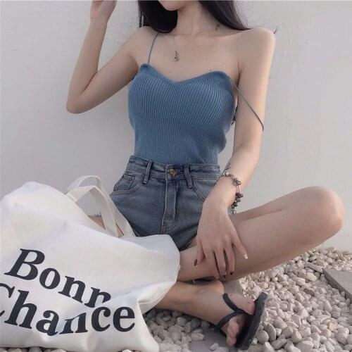Women Tanks Tops V-neck Knitted Camisole Womens Sleeveless Blouse Womens Summer Camis Crop Top For Women