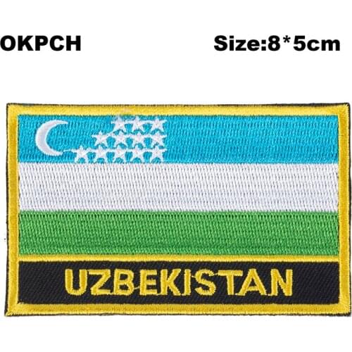 Uzbekistan Flag patcheswork fabric embroidery patch in Patches iorn patches for clothing flower PT0189-R