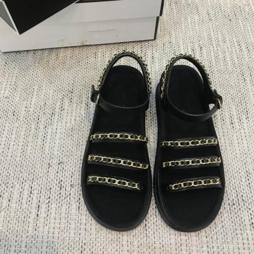2021 leather chain thick bottomed fashion increased temperament celebrities women sandals