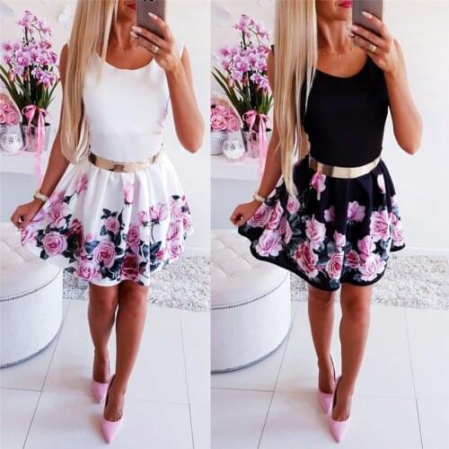 2019 Sexy Dress For Women Summer Floral Print O-Neck Sleeveless Female Mini Dress Sexy Slim Waist Ladies Clothing Dress Vestidos