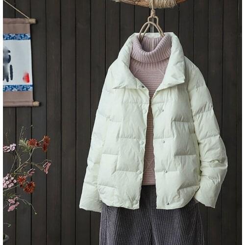 Winter Lightweight Down Jacket Women Thick Warm Batwing Long Sleeve Loose Doudoune Pocket Ultra Light Duck Down Coat