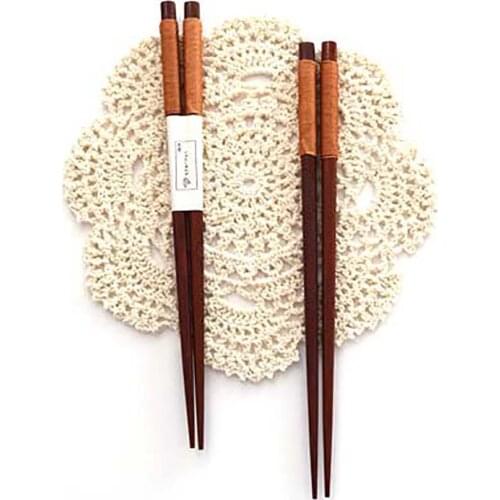 1 Pair Natural Solid Wood Handmade String Wrapped Handle Chopsticks Tableware