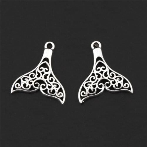 15Pcs Silver Color Mermaid FishTail Charms Beach Nautical Pendant For Women Necklaces Jewelry Accessories 20X22mm A3108