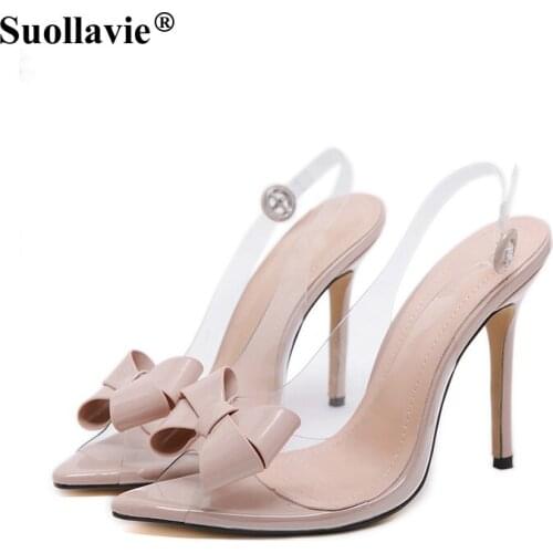 2021 Summer PVC Transparent Fish Mouth Womens Pumps Bow-knot Stiletto High Heels 12cm Female Party Shoes Crystal for Women