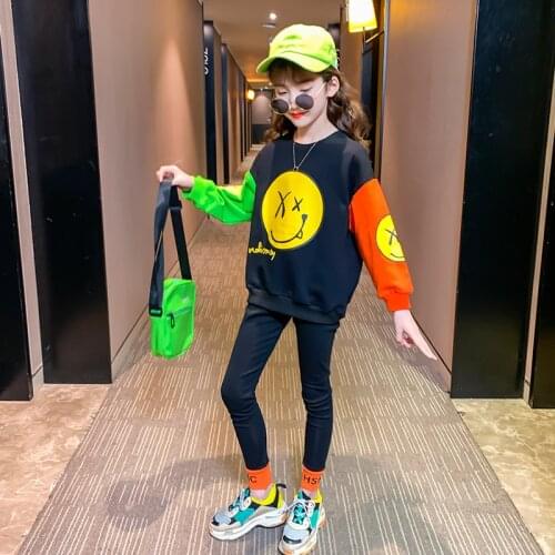 2021 Smiley Sweet Spring Autumn Sweater Pants Sets Warm Kids Girl Suits Cowboy Sports Outfits Cute Teens Children High Quality