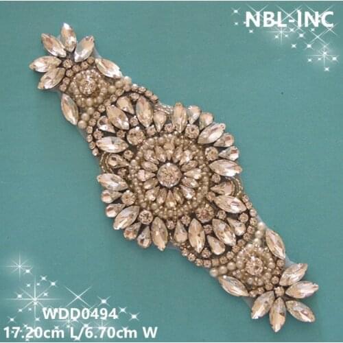 30PCS)Wholesale hand beaded sewing bridal crystal rhinestone applique iron on for wedding dresses DIY sash WDD0494