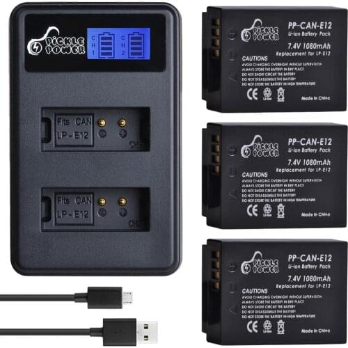 3 pcs LP-E12 LP E12 LPE12 Camera Battery + LCD USB Dual Charger for Canon EOS M EOS M10 M50 M100 100D Kiss X7 Rebel SL1