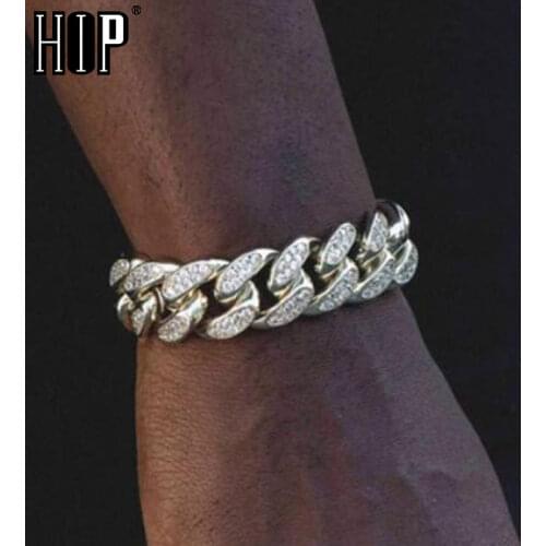 Hip Hop 20MM Bling Heavy Iced Out Miami Cuban Link Chain Full AAA Crystal Pave Mens Bracelet Gold Bracelets for Men Jewelry