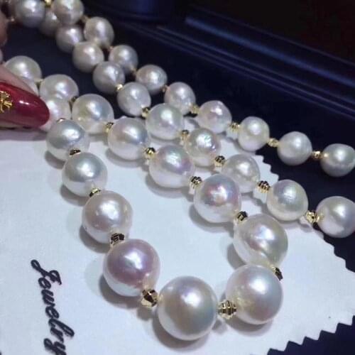 D404 Pearl Necklace Fine Jewelry Natural 11-12mm Baroque White Pearls Necklaces for Women Presents
