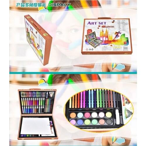 Wooden box containing 188pcs painting tools for primary school students Gift box Paintbrush watercolor Pen Childrens stationery