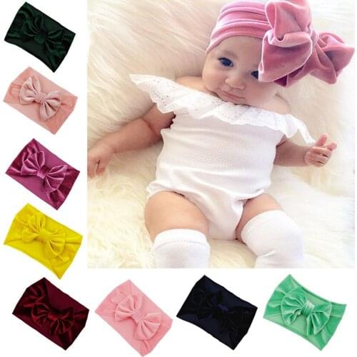 2018 New fashion Children Velvet Big Bowknot wide version Turban girls Kid Newborn Soft Bandana Hairband Hair Accessories 5ps