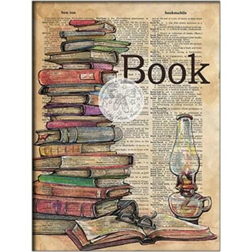 HD Print Home Decoration Oil Painting Books Kerosene Lamp Newspaper Style Wall Artwork Canvas Painting