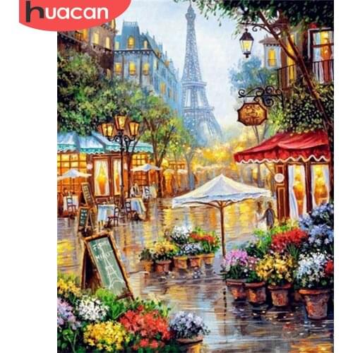 HUACAN Painting By Numbers Tower Landscape DIY Frame Paint By Numbers Street On Canvas DIY Scenery Home Decoration