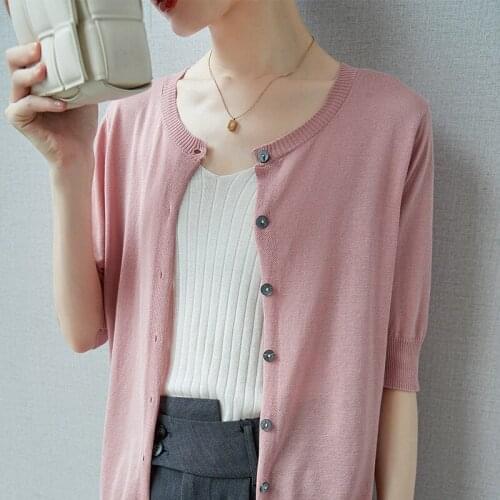 Spring Summer Autumn New Womens Single Breasted Knitted Short Sleeve Casual Cardigan O-Collar Sweaters Fashion Comfortable Soft