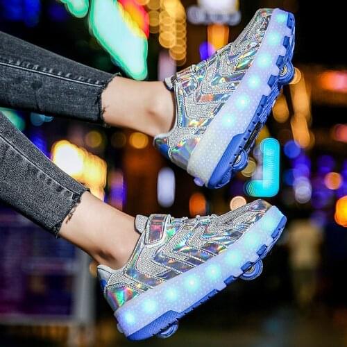 Size 28-40 Roller Sneakers for Kids Boys LED Light Up Shoes with Double Wheels USB Charging Skate Shoes for Children Boys Girls