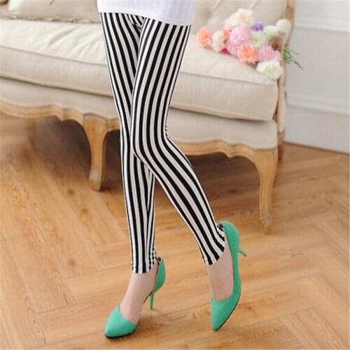 Fashion Ms Thin Style Black and White Vertical Stripes Leggings Breathable Pencil Pants Wholesale