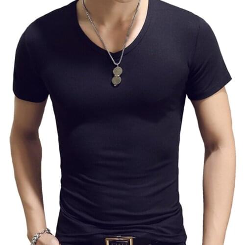 Mens Short Sleeve T-shirt Korean Style O-neck Slim Solid Color Base Coat Youth T-shirt Mens Wear Q6375