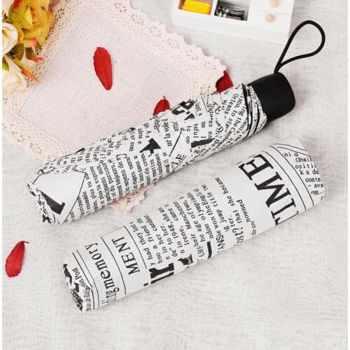 Umbrella male Oil Painting Newspaper Pattern Black Coating Windproof Umbrella Rain Women For Men 3Folding Outdoor Parasol