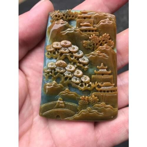 Natural Myanmar jade A HandCarved landscape jadeite jade green jade pendant jade necklace pendants jewelry necklaces
