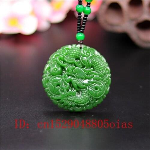 Natural Green Chinese Jade Phoenix Pendant Beads Necklace Fashion Charm Jadeite Jewelry Carved Amulet Gifts for Women Men