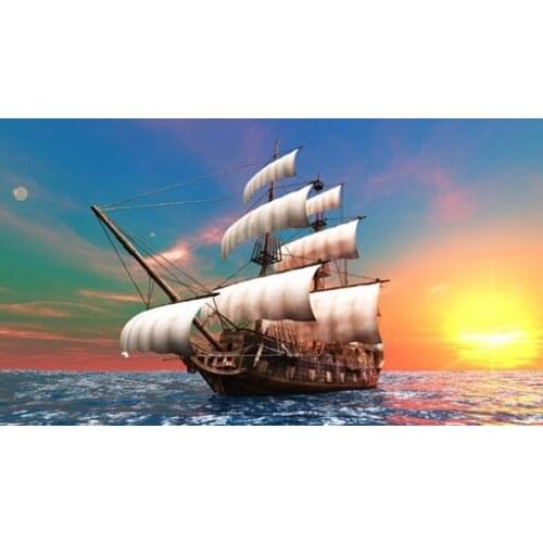 New Diamond mosaic full diamond embroidery beads Sunset sea boat forfune diamonds cross stitch painting inlay handwork sale