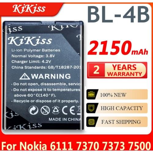 Original KiKiss Battery For Nokia 6111 7370 7373 7500 Phone Battery BL-4B BL 4B BL4B Batterie Bateria