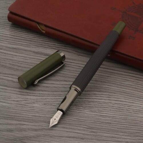 Frosted Green Fountain Pen Metal Stripe Gun Grey Posture Correction Pen Stationery School Supplies Ink Pens