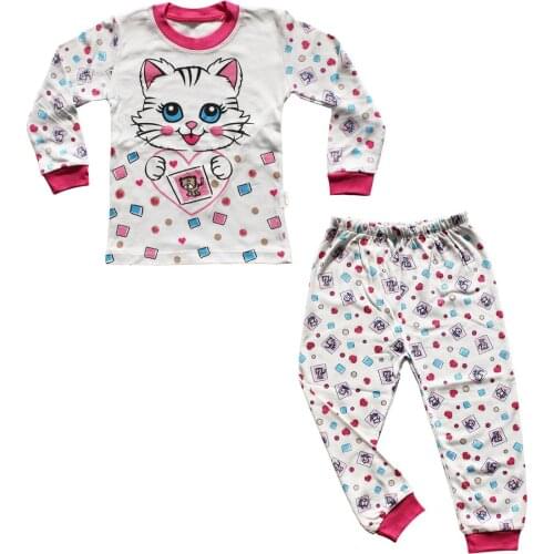 Heart with Cat Pattern Pajamas set-Fuchsia