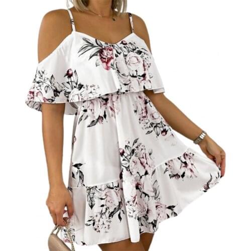 Summer Woman Dress 2021 Midi Dress Women Dress V-neck Large Hemline Comfortable Casual Ruffled Large Flounce Hemline Beach Dress