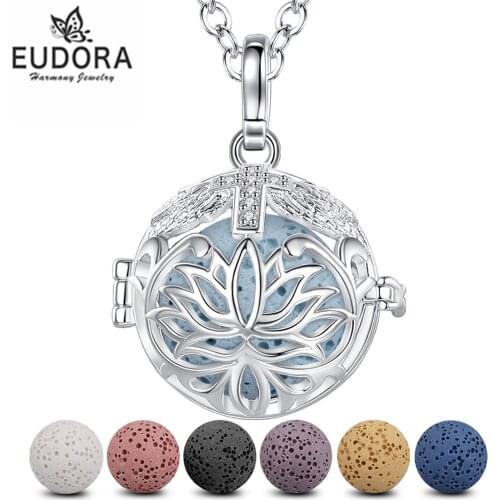 Eudora NEW DIY Lotus Cross Aroma Diffuser Pendant Floating Locket Cage Pendant with 5PC Lava Stone Volcanic Necklace Nice gift