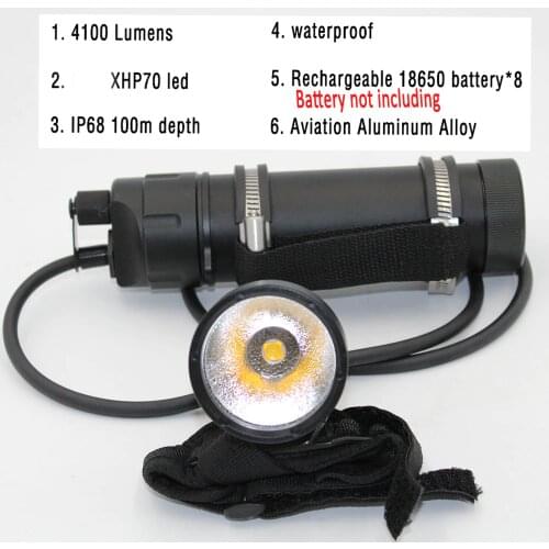 Underwater XHP70 LED Diving flashlight Waterproof Split wrist Led light Scuba dive Torch Lamp Light USE 4x 18650 Battery