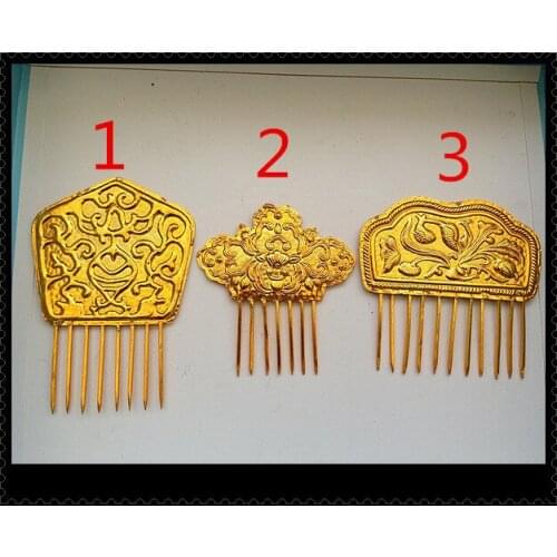 Gold Plated Miao Silver Hair Stick Hanfu Accessories for Bride or Empress can DIY color add beads