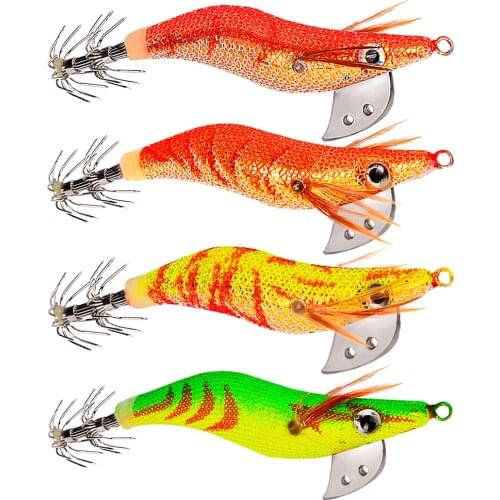 Squid Bait Wood Shrimp Jig Hook Fishing Octopus Cuttlefish Artificial Lure Jig Jigging Spoon Sea Bass Lure Artificial Bait Fishi