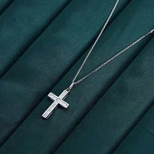 18K Gold Pendant Woman Diamond Necklace Cross RealGold Pendant Hip Hop Rock Style Matching Certificate