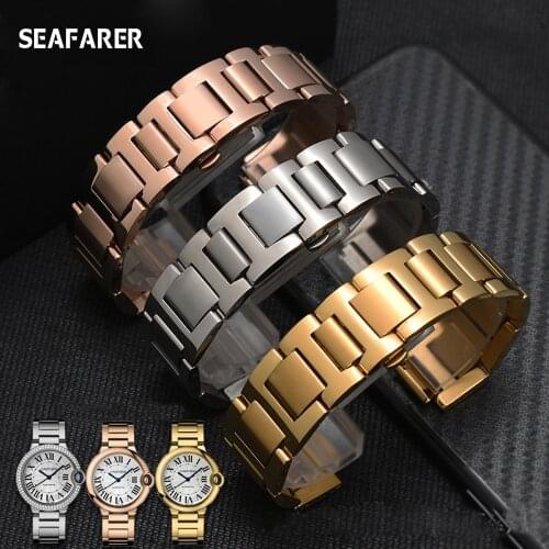 14 16 18mm 20mm 22mm Premium Stainless Steel Watchband Silver Rose Gold Watch Band Strap Wrist Bracelet For Cartier Blue Balloon