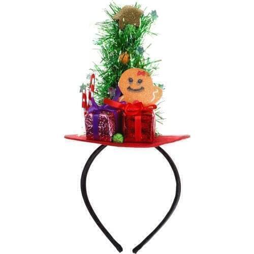 Christmas Headband Elf Hair Hoop with Christmas Tree Candy Canes Gift Box for Decorations Cosplay Party Stage Performance Props