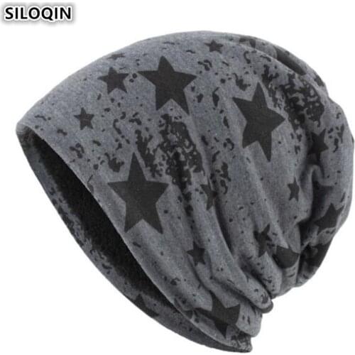 SILOQIN Womens Velvet Warm Fashion Personality Beanie Hat Men New Winter Beanies Hip Hop Hats Printing Pentagram Couple Caps