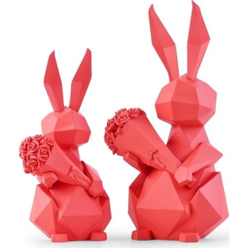 NORDIC CUTE ABSTRACT GEOMETRY RABBIT STATUE RESIN ORNAMENT HOME DECORATION ACCESSORIES FORTUNE RABBIT SCULPTURE WEDDING R2458