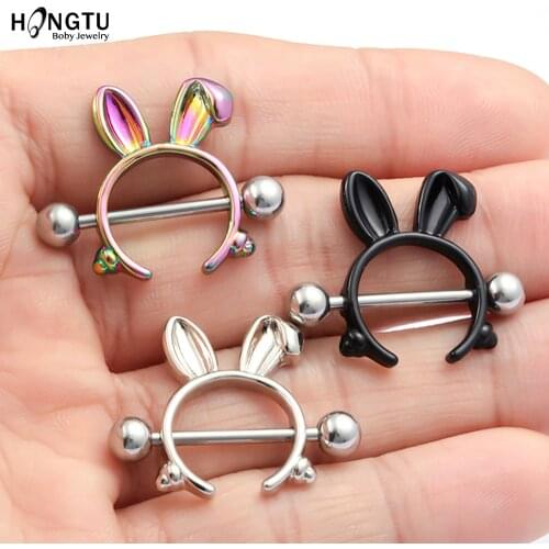 HONGTU 1 Pair Hot Sale Rabbit Nipple Ring Piercing Jewelry Punk 3 Color 316L Stainless Steel Nipple Cover Body Jewelry for Gift