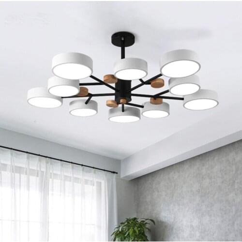 Modern Nordic minimalist LED chandelier fashion living room macaron lamp wrought iron bedroom hotel wooden lamp