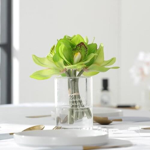 Stimulation White Orchid Cymbidium Artificial Flower Love Vase Dining Table Coffee Table Decorative Floral Combination Ornaments