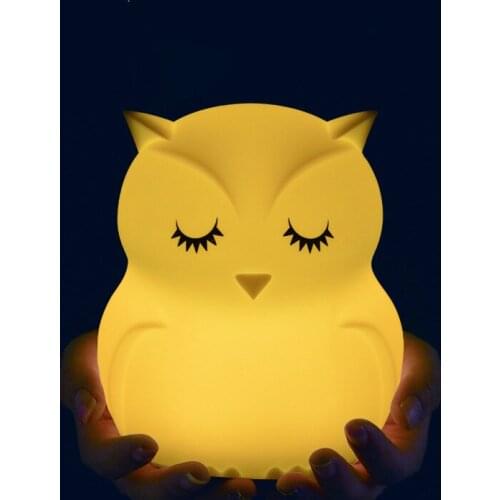 Cartoon Animal Bear Rabbit Owl Bird LED Nightlight Touch Sensor Remote Control Silicone Bedroom Bedside Desk Lamp Children Gift