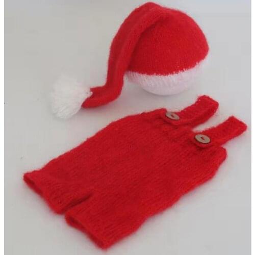 Vintage Baby Christmas Clothes for Photography Shoot Newborn Santa Sleepy Hat Knitted Baby Romper Bonnet Set Newborn Photo Prop