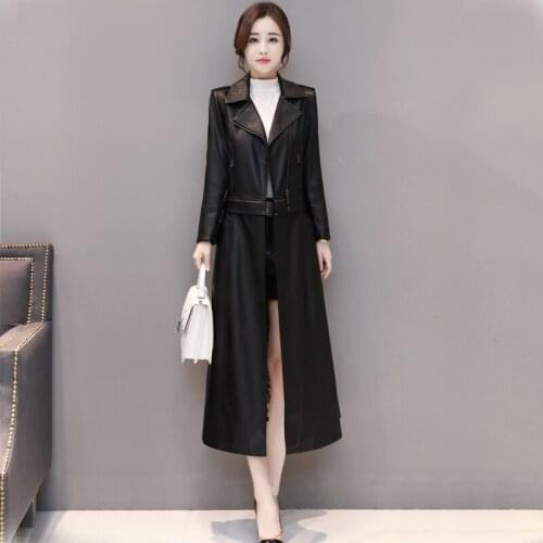 Women Red Faux Leather Jacket 2018 New Ladies Washed PU Leather Trench Lower Edge Detachable Coats Female Slim Windbreaker M-4XL